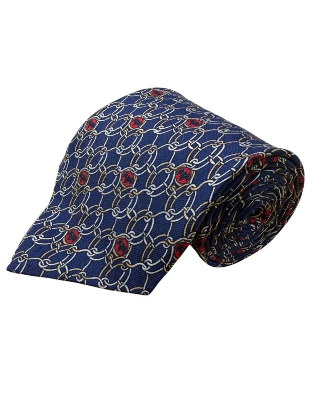 Bacardi Mens Blue Pure Silk Chain & Red Bat Icon Necktie Patterned